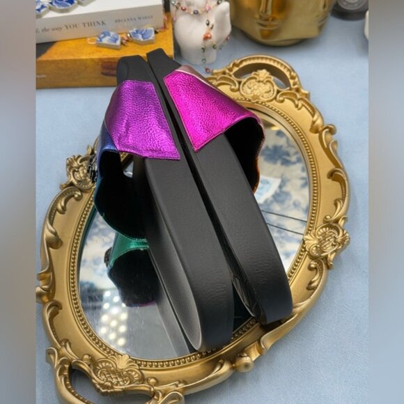 🆕 KURT GEIGER LONDON 🧿 NWOT Meena Eagle Metallic Pool Slide - Size 36 US 6 - Picture 13 of 15